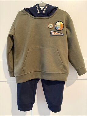 Tommy Bahama Olive Green Hoodie with Navy Joggers - Kids Two-Piece Set